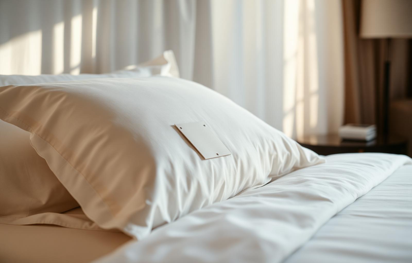 A folded note resting on freshly made hotel linen