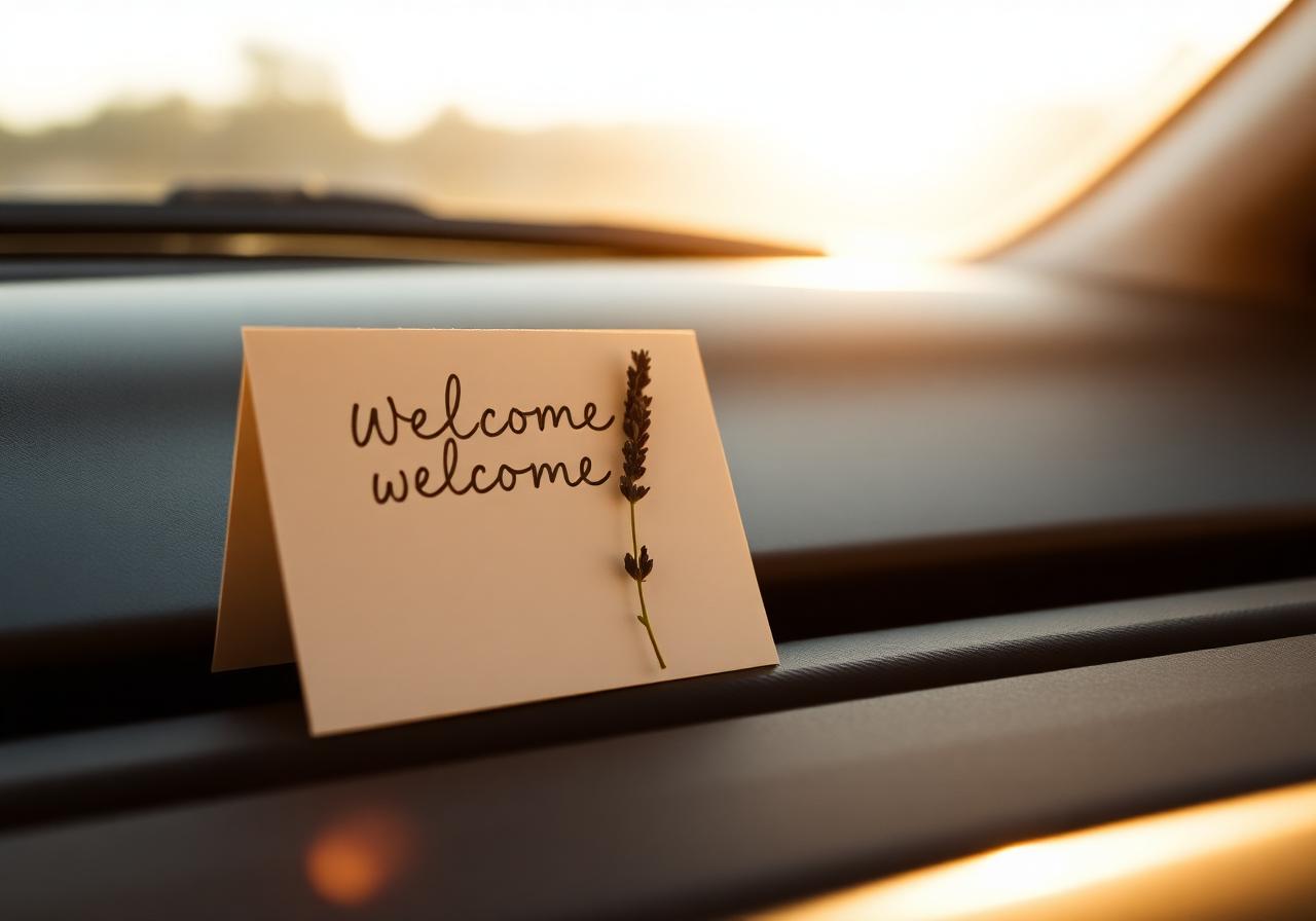 A handwritten welcome card